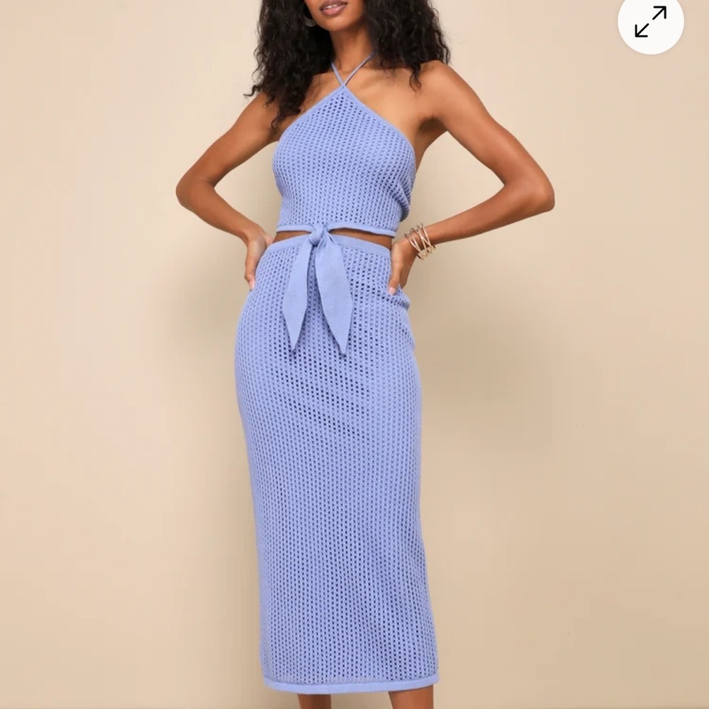 Elegant Blue Knit Midi Skirt
